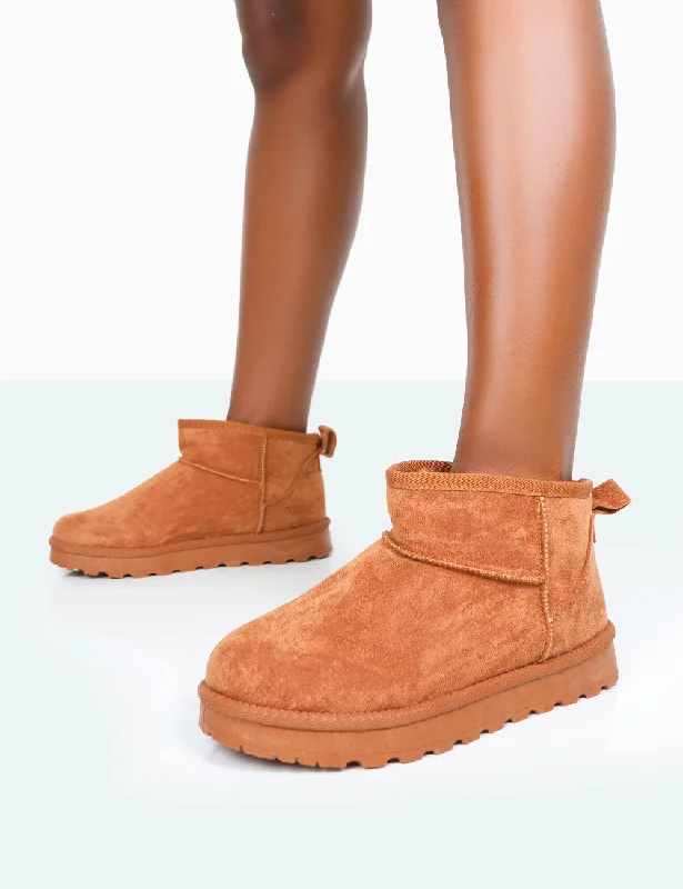 Flurry Chestnut Brown Faux Suede Ultra Mini Ankle Boots