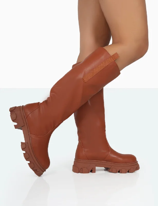 Genius Tabacco Tan Pu Knee High Chunky Sole Boots