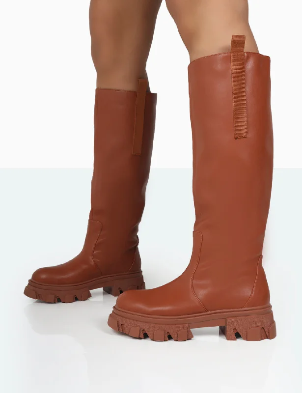 Genius Tabacco Tan Pu Knee High Chunky Sole Boots