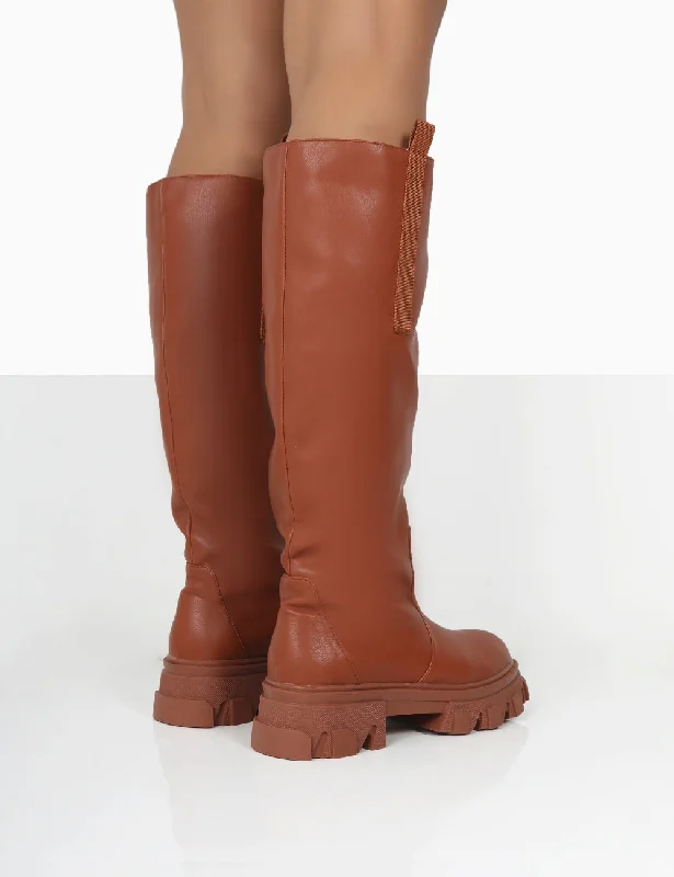 Genius Tabacco Tan Pu Knee High Chunky Sole Boots