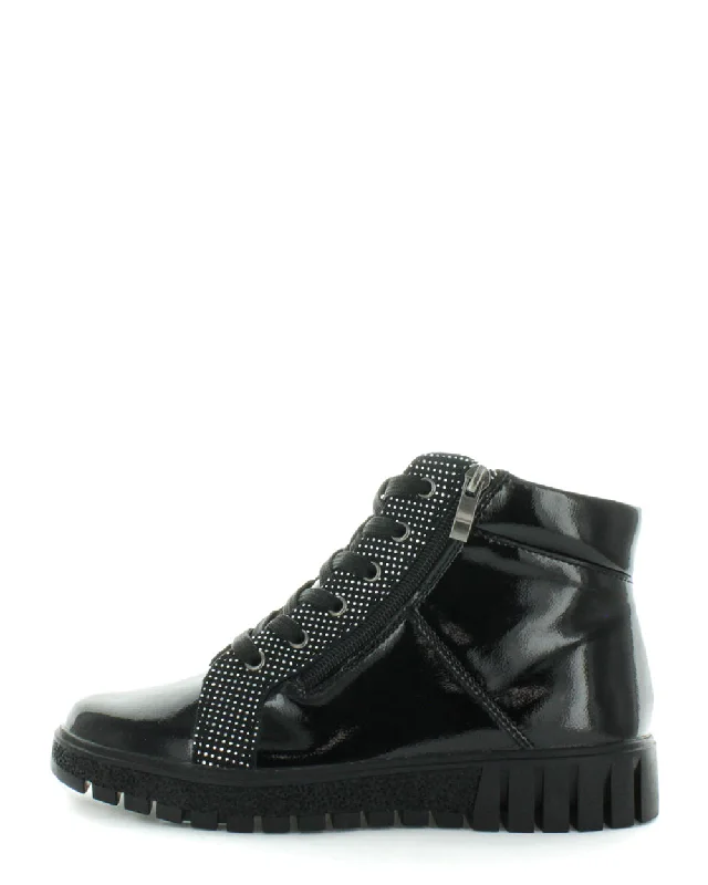 Just Bee Campana Black Patent Leather Casual Ankle Boot