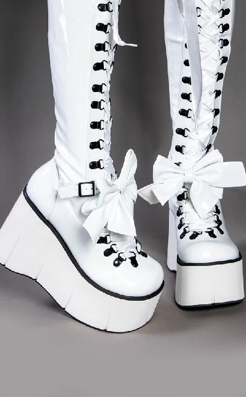 KERA-303 White Patent Thigh High Platform Boots