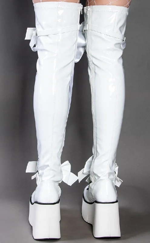 KERA-303 White Patent Thigh High Platform Boots