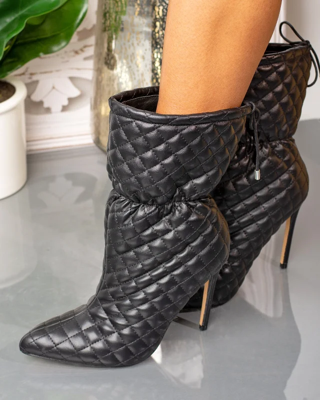 Mandy Quilted Ankle Bootie- Black