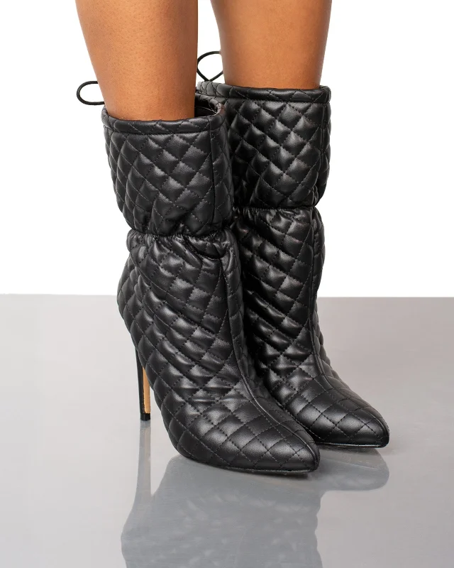 Mandy Quilted Ankle Bootie- Black