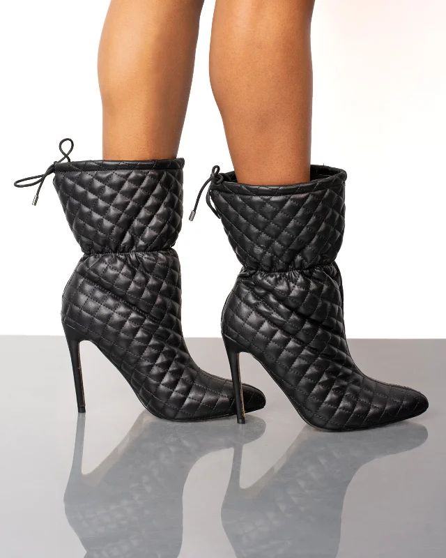 Mandy Quilted Ankle Bootie- Black