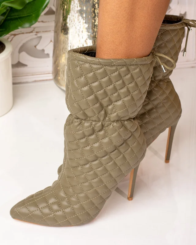 Mandy Quilted Ankle Bootie- Khaki