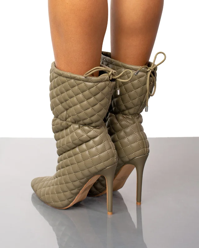 Mandy Quilted Ankle Bootie- Khaki