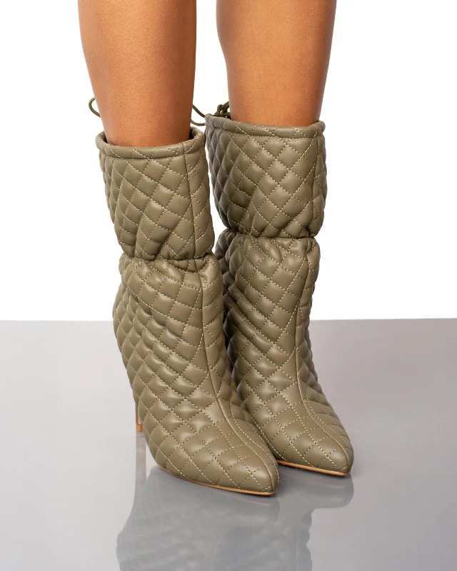 Mandy Quilted Ankle Bootie- Khaki