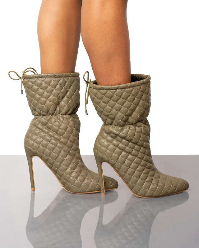 Mandy Quilted Ankle Bootie- Khaki