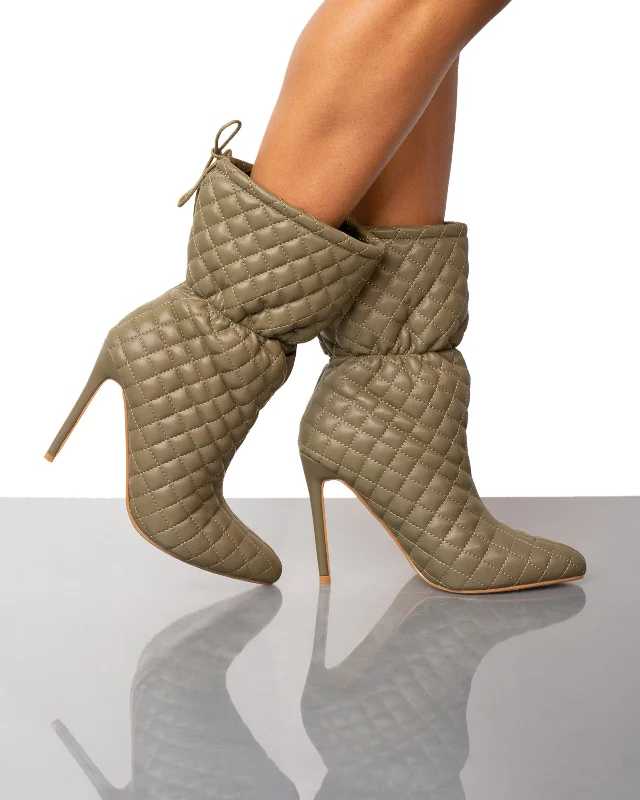 Mandy Quilted Ankle Bootie- Khaki