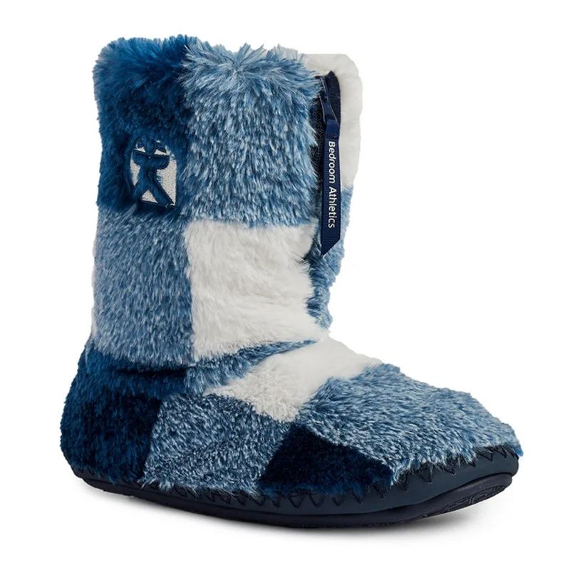 Martha - Check Faux Fur Slipper Boot - Blue Check