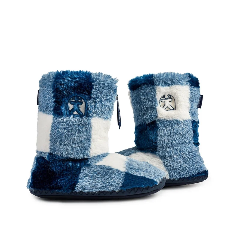 Martha - Check Faux Fur Slipper Boot - Blue Check