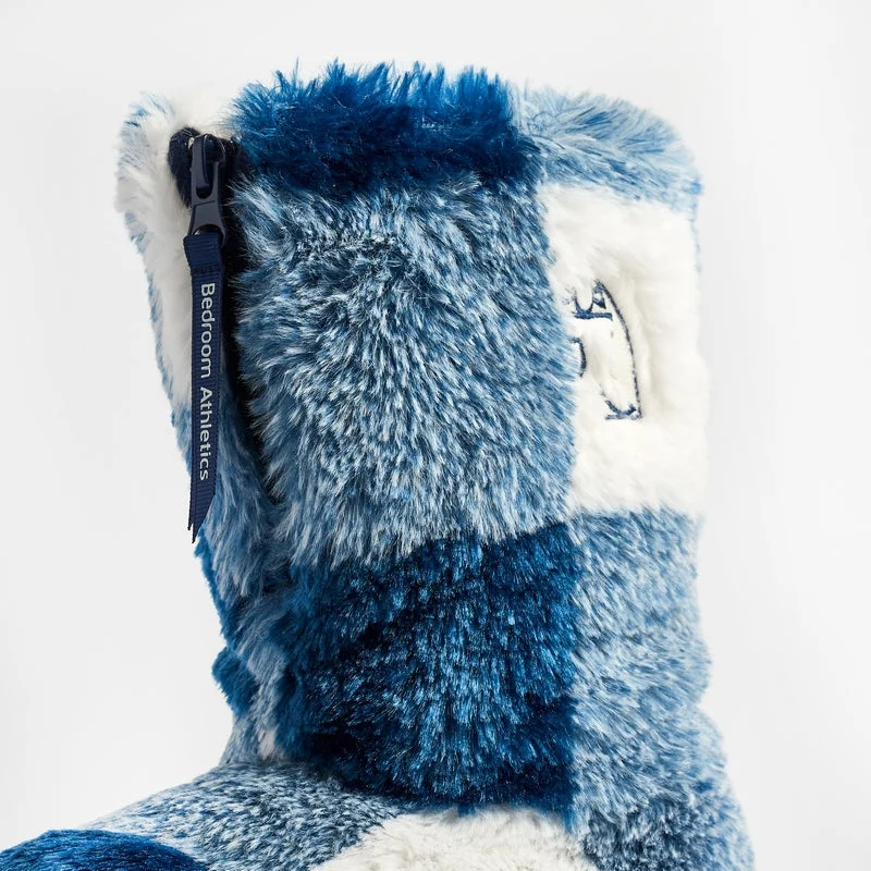 Martha - Check Faux Fur Slipper Boot - Blue Check