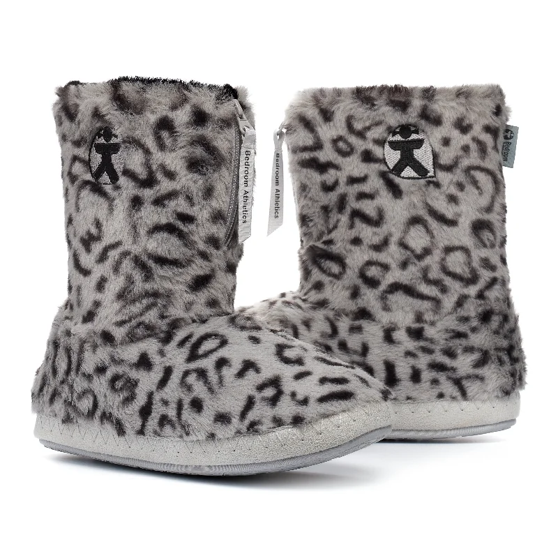 Sabor - Leopard Patterned Faux Fur Slipper Boot - Grey Leopard