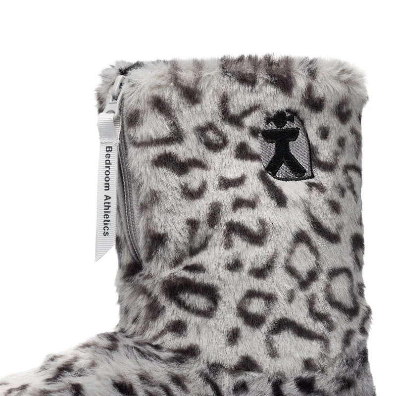 Sabor - Leopard Patterned Faux Fur Slipper Boot - Grey Leopard