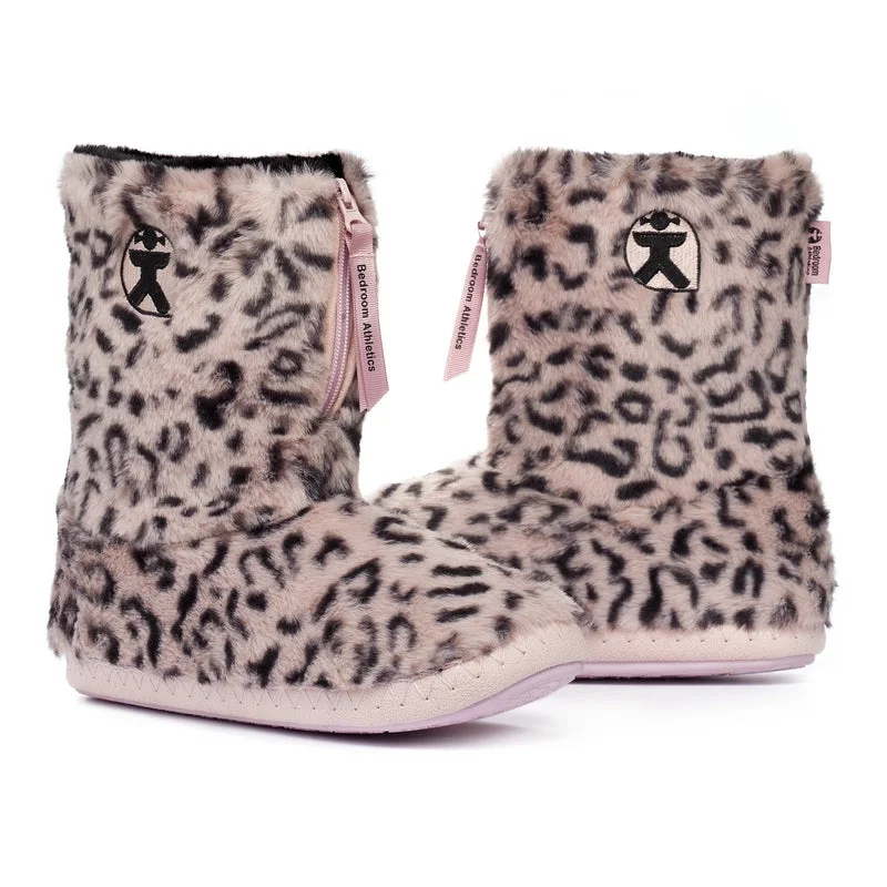 Sabor - Leopard Patterned Faux Fur Slipper Boot - Pink Leopard