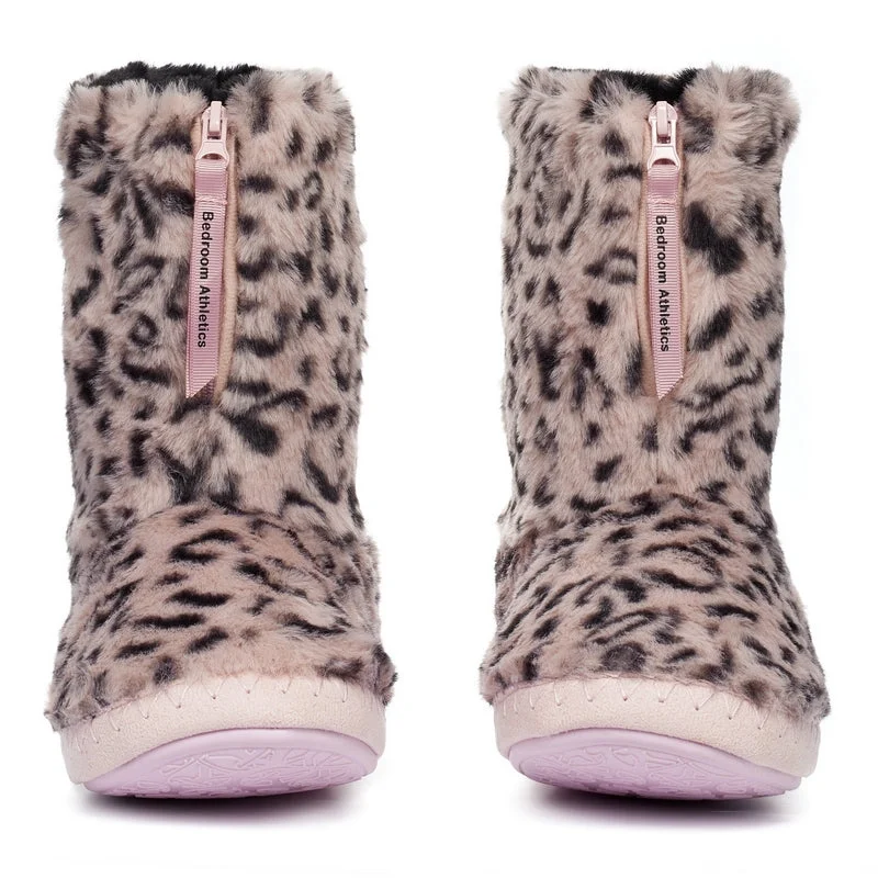 Sabor - Leopard Patterned Faux Fur Slipper Boot - Pink Leopard