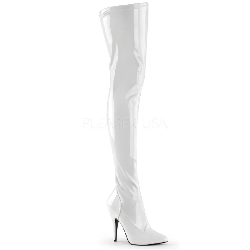 Seduce White Thigh High Boots