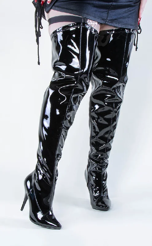 SEDUCE-3000WC Black Patent Wide Calf Boots