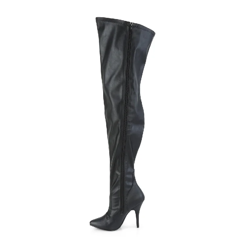 Wide Calf Thigh High Boots Black PU