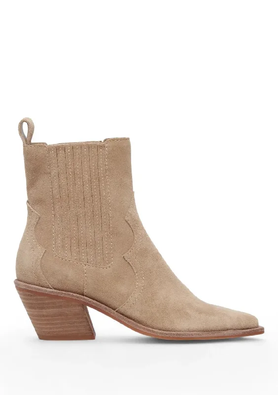 Senna Almond Suede Cowboy Boot with Pointed Toe