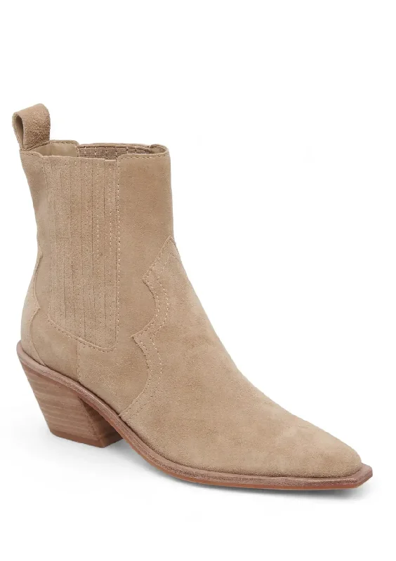 Senna Almond Suede Cowboy Boot with Pointed Toe