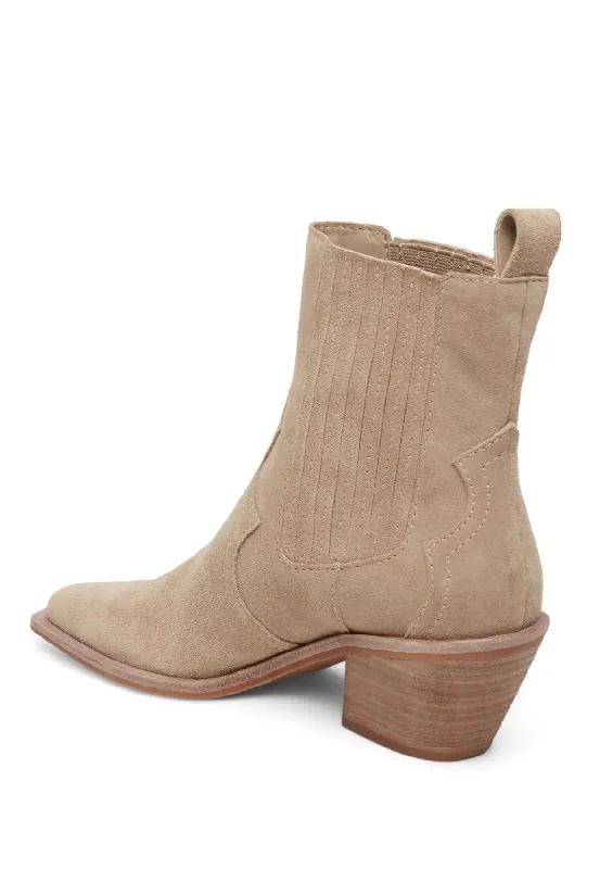 Senna Almond Suede Cowboy Boot with Pointed Toe