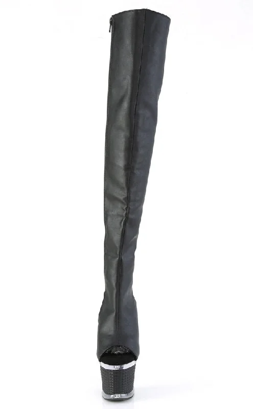 SPECTATOR-3019 Black Vegan Leather Thigh High Boots