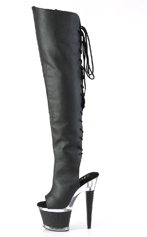 SPECTATOR-3019 Black Vegan Leather Thigh High Boots