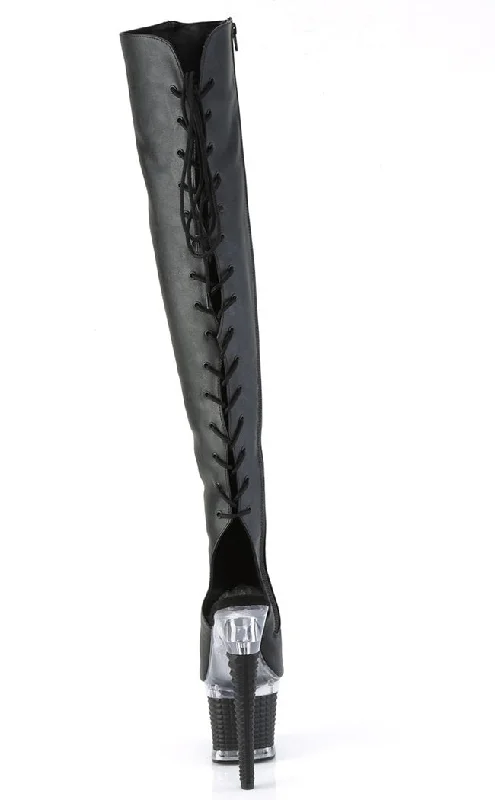 SPECTATOR-3019 Black Vegan Leather Thigh High Boots