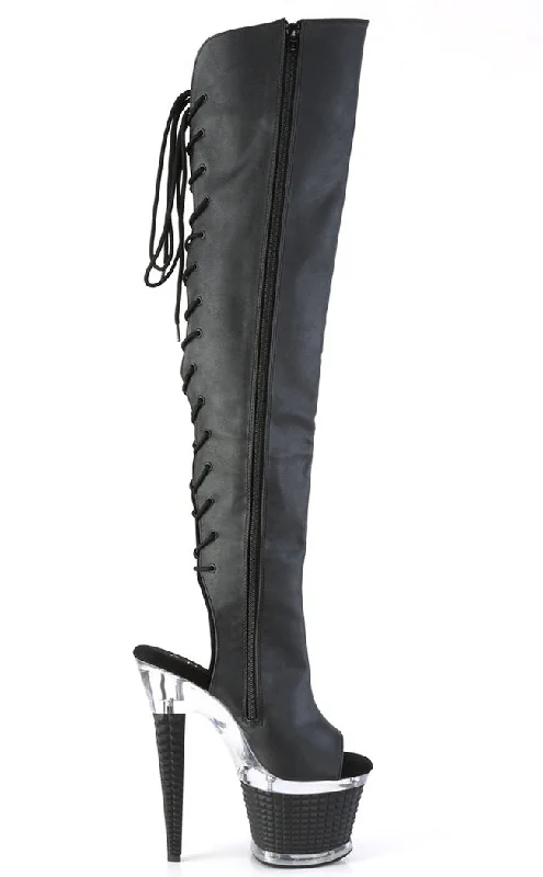 SPECTATOR-3019 Black Vegan Leather Thigh High Boots