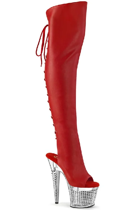 SPECTATOR-3019 Red/Silver Chrome Thigh High Boots