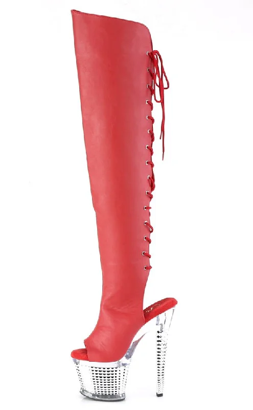 SPECTATOR-3019 Red/Silver Chrome Thigh High Boots