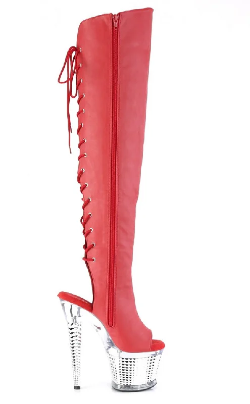 SPECTATOR-3019 Red/Silver Chrome Thigh High Boots