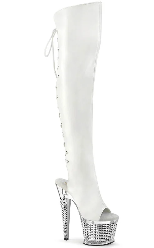 SPECTATOR-3019 White & Silver Thigh High Boots