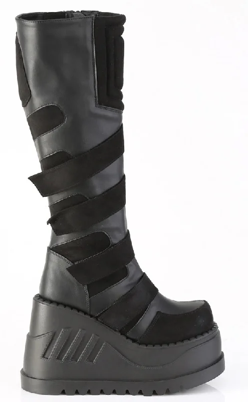 STOMP-228 Black Vegan Leather Knee High Platform Boots