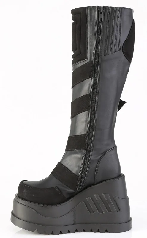 STOMP-228 Black Vegan Leather Knee High Platform Boots