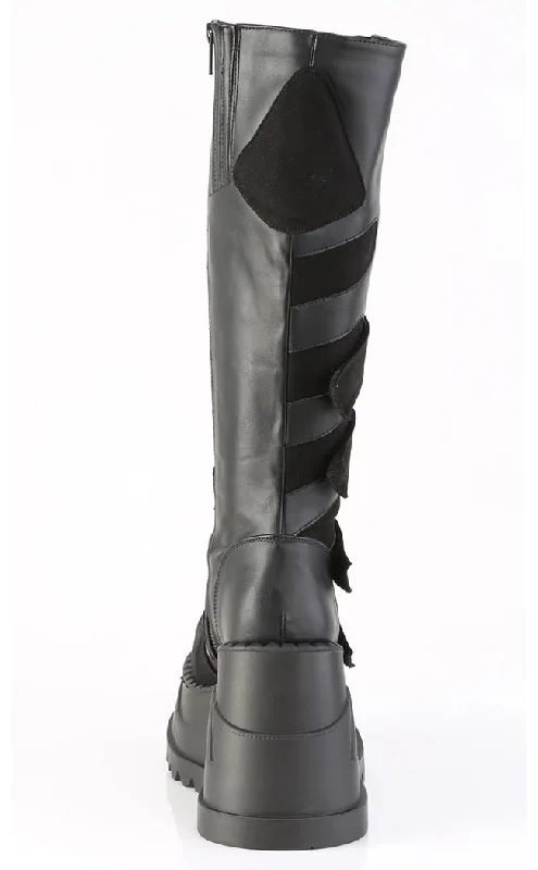 STOMP-228 Black Vegan Leather Knee High Platform Boots