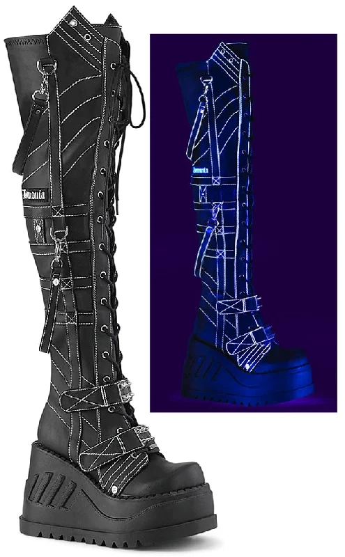 STOMP-310 Black Vegan Leather Knee High Platform Boots