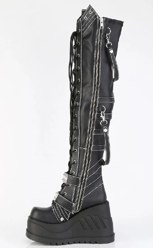 STOMP-310 Black Vegan Leather Knee High Platform Boots