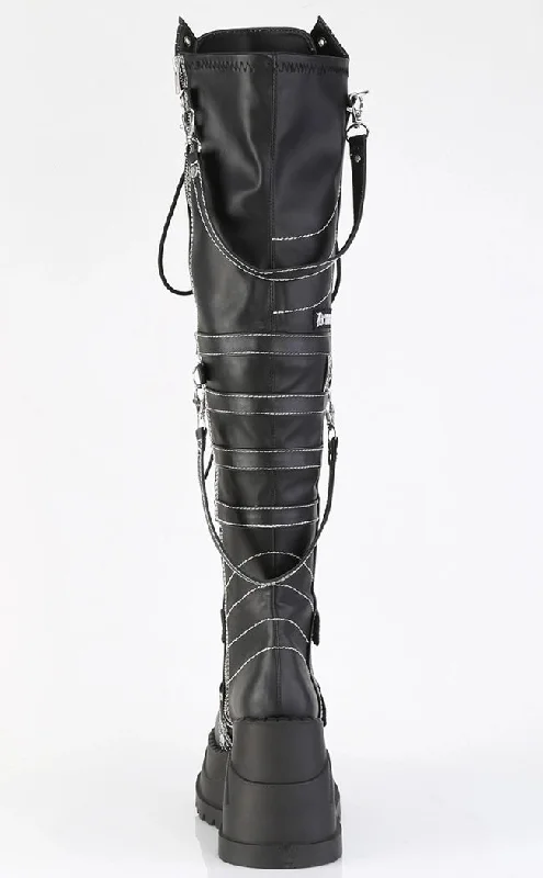 STOMP-310 Black Vegan Leather Knee High Platform Boots