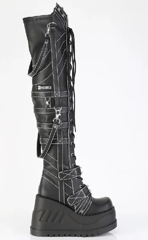 STOMP-310 Black Vegan Leather Knee High Platform Boots