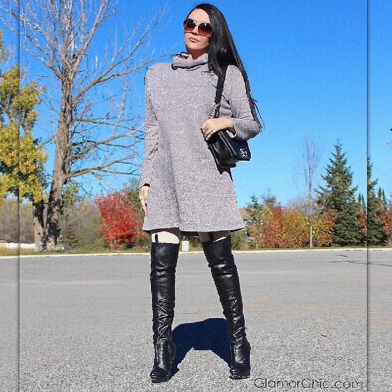 Black over-the-knee heeled boots