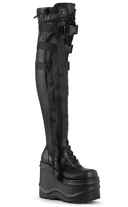 WAVE-315 Black Matte Thigh High Platform Boots