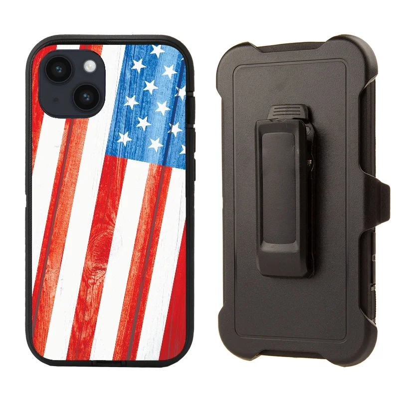 Shockproof Case for Apple iPhone 14 Plus/15 Plus Flag USA Cover Rugged Heavy Duty