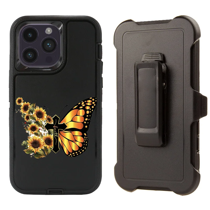 Shockproof Case for Apple iPhone 14 Pro Butterfly Cross Sunflower Sun Flower