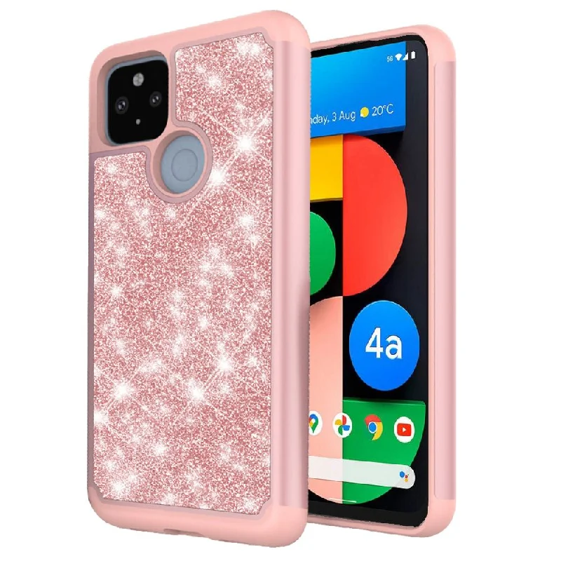 For Google Pixel 4a 5G (5G Version Only) Glitter Bling Diamond Tough Hybrid - Rose Gold/Rose Gold