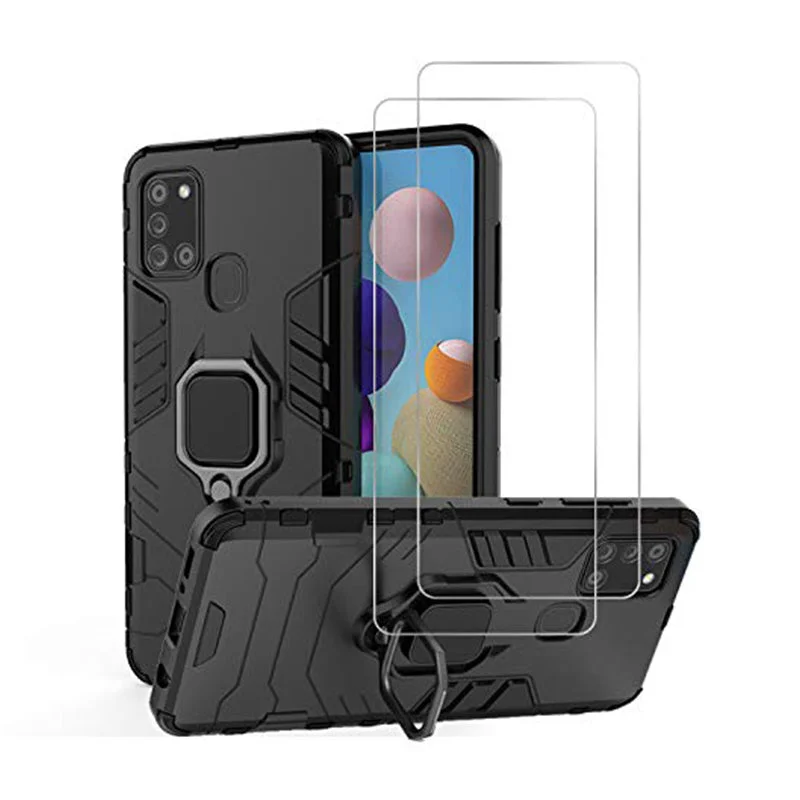 Protective Case with Ring Holder and Screen Protector for Galaxy A21s - Black