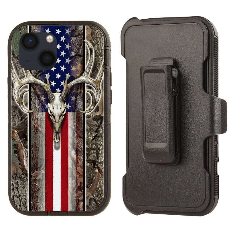 Shockproof Case for Apple iPhone 15 Deer Skull Cover Rugged With Clip